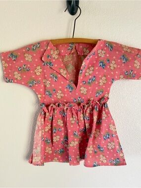 Vintage Clothes Pin Holder Dress Bag Handmade Pink Blue Floral Ruffle Smock